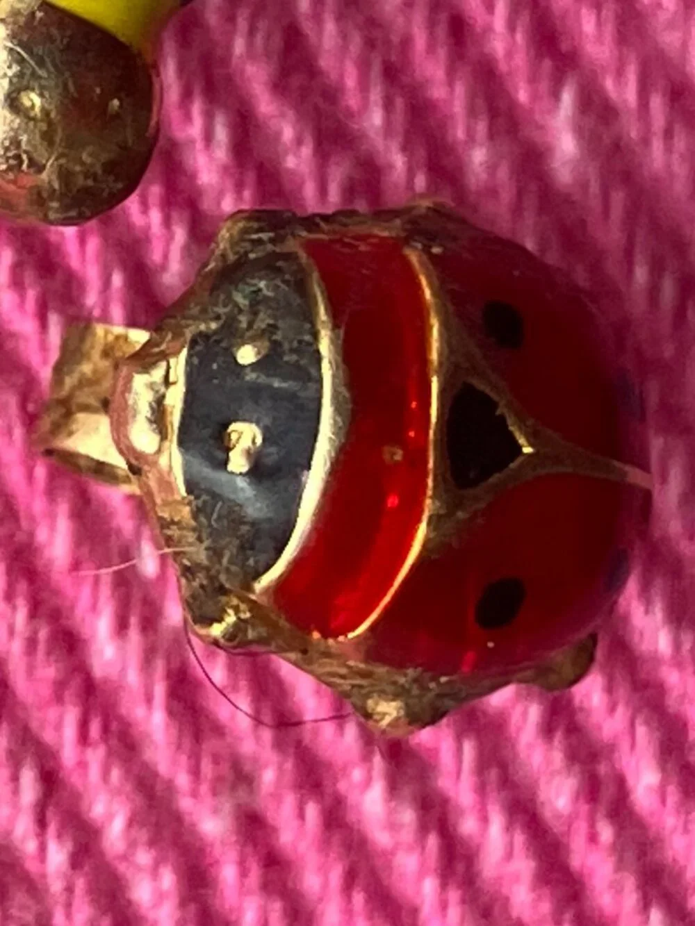 Vintage 14K Gold Italian Ladybug & Enamel Bee Mismatched Studs - Signed